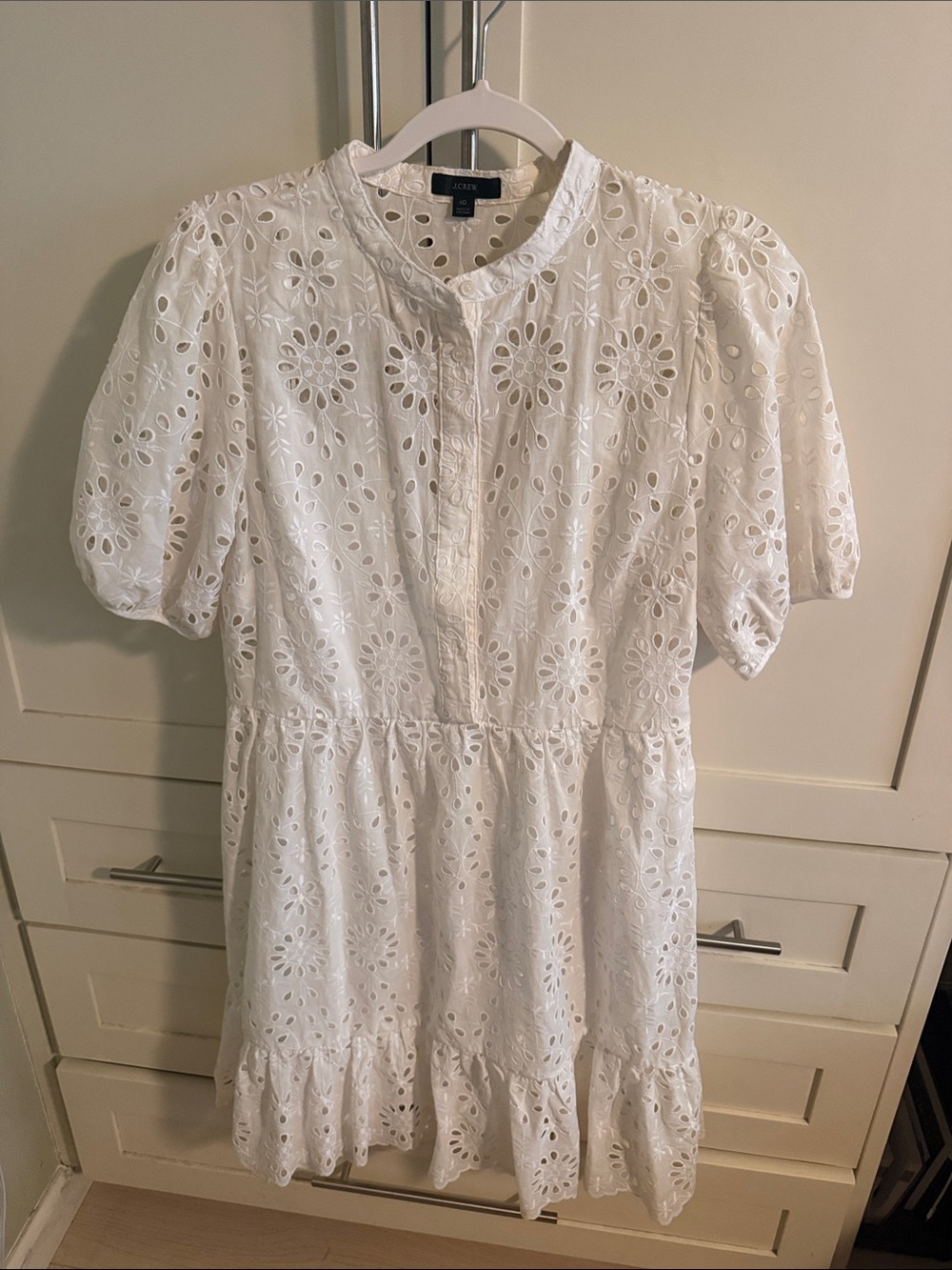 Aqua White Eyelet Midi Dress with Puff Sleeves